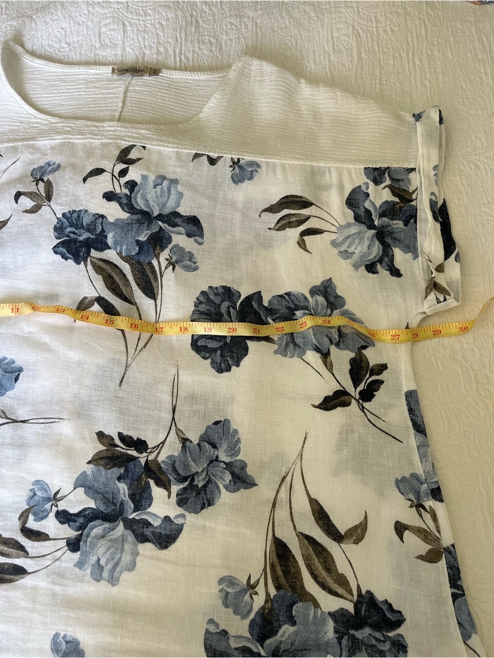 Lungo L’Ajno Linen Tunic Top 3X Blue Floral White Resort Beach Cover Up - Picture 8 of 9